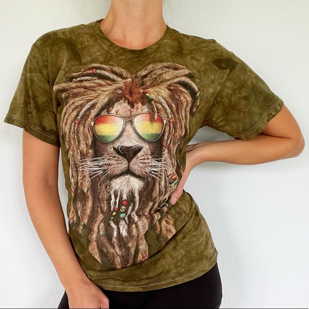 Rasta Lion green tie dye cotton tee size small